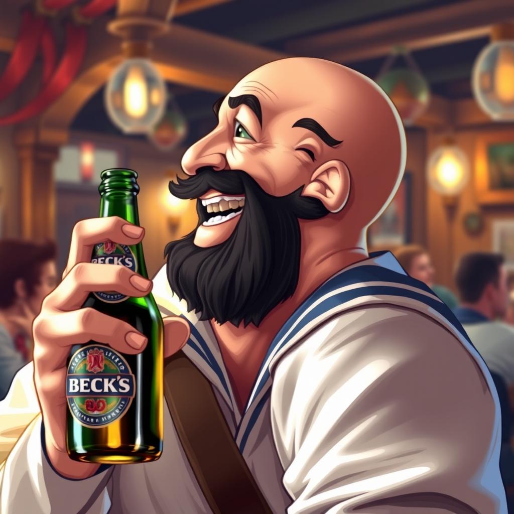 A profile picture of a drunken sailor, joyfully holding a Beck's beer