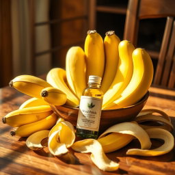 A beautifully arranged still life composition featuring a bowl of ripe bananas, specifically the hybrid variety Musa Acuminata X Balbisiana