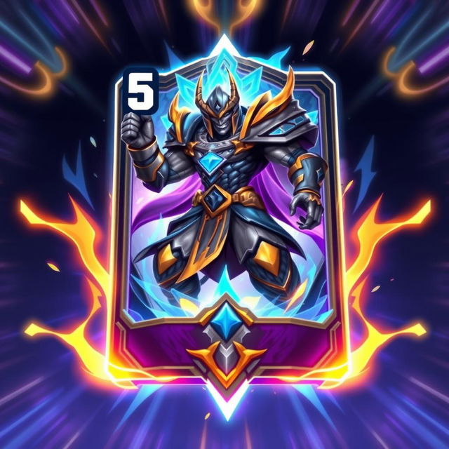 A digital card design for a fictitious mobile game featuring a vibrant and dynamic glowing effect