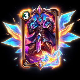 A digital card design for a fictitious mobile game featuring a vibrant and dynamic glowing effect