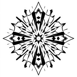 A stylish, monochrome graphic design suitable for T-shirt printing, featuring an abstract geometric pattern with sharp lines and intricate shapes, combining elements of minimalism and modern art