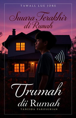 A captivating novel cover for "Suara Terakhir di Rumah" featuring a somber yet beautiful scene