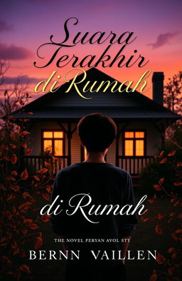 A captivating novel cover for "Suara Terakhir di Rumah" featuring a somber yet beautiful scene