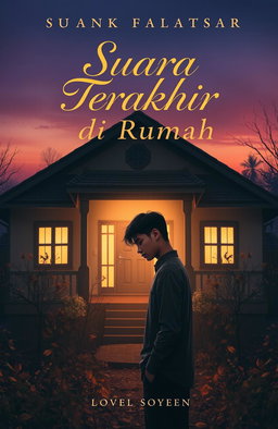 A captivating novel cover for "Suara Terakhir di Rumah" featuring a somber yet beautiful scene