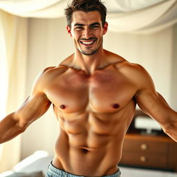 A handsome, muscular male figure with an open pose showcasing a confident and striking physique