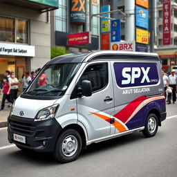 A stylish mini blind van featuring the branding "SPX EXPRESS ARUT SELATAN" displayed prominently on its side