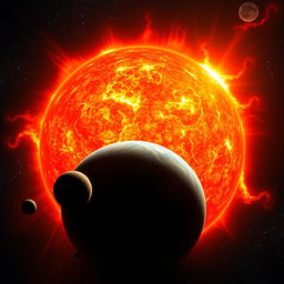 A captivating and scientifically accurate illustration of the Sun in a moment of expansion, showing it transforming into a red giant