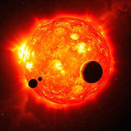 An awe-inspiring cosmic scene depicting the Sun during its expansion phase into a red giant
