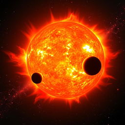 An awe-inspiring cosmic scene depicting the Sun during its expansion phase into a red giant