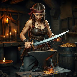 A tough female pirate blacksmith, showcasing her fierce spirit and strength