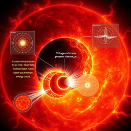 An illustration depicting the inner workings of the Sun, focusing on its nuclear fusion processes at the core