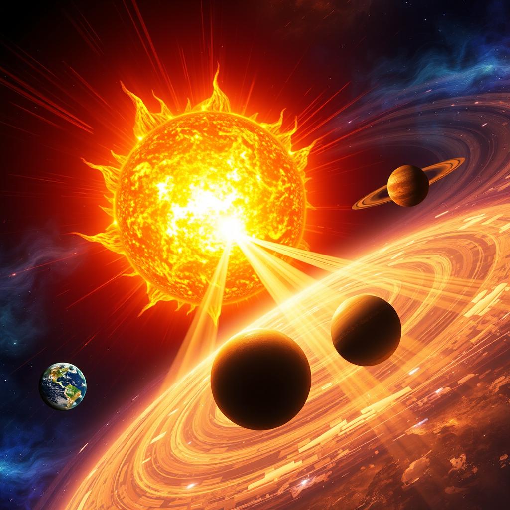 An artistic representation illustrating the concept of energy production changes in the Sun due to increased temperatures