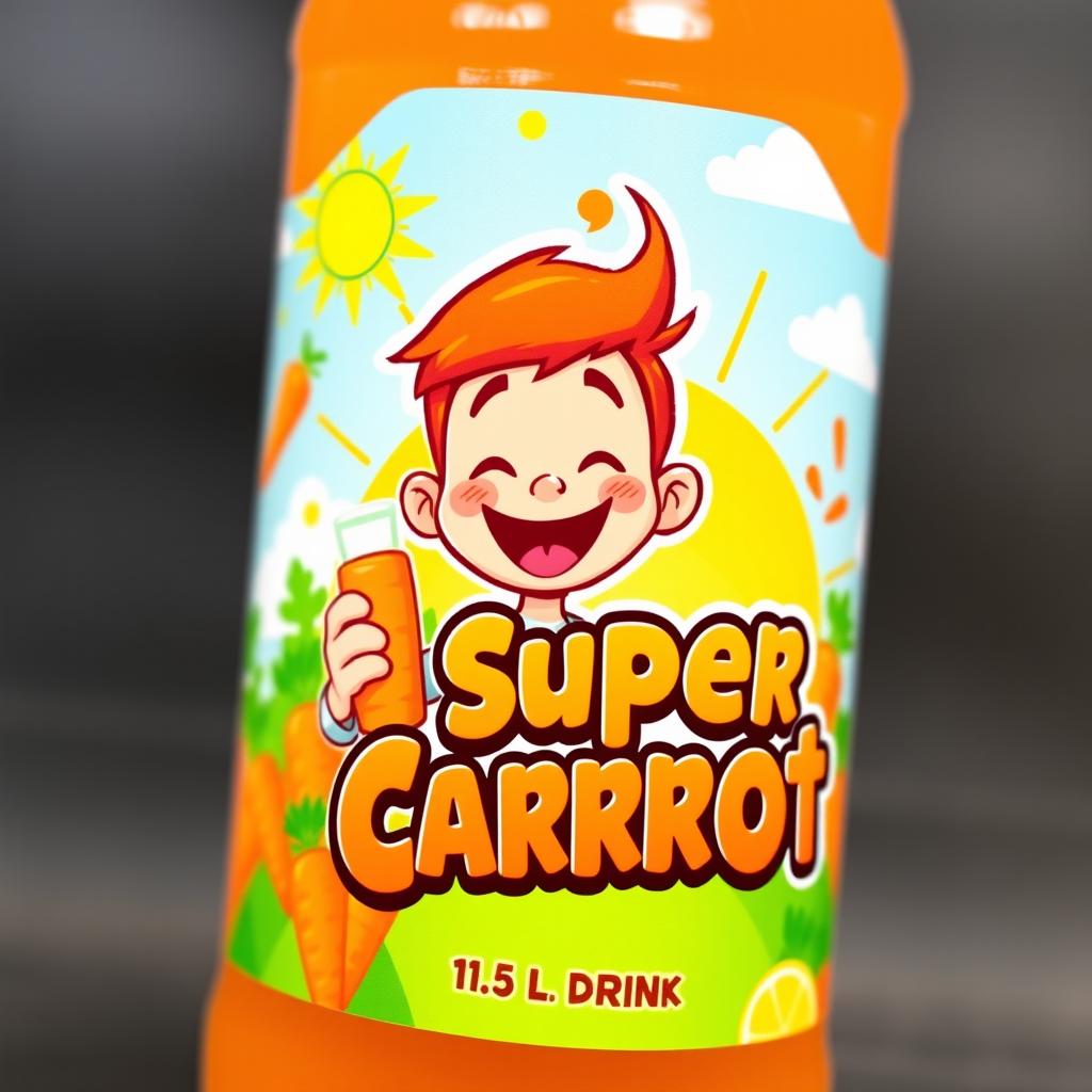 A vibrant and playful carrot juice label design for a 1