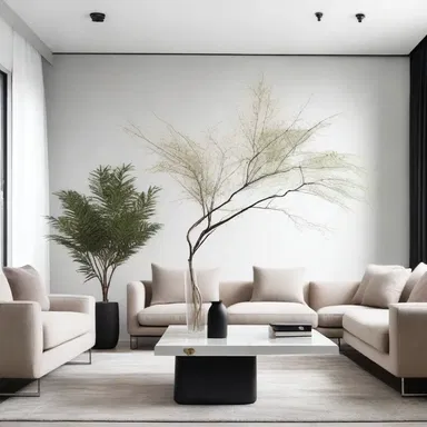 The modern minimalist living room was adorned with elegant aerophyte arrangements, adding a touch of natural beauty to the space.