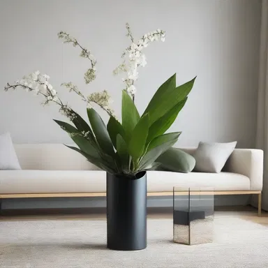 The modern minimalist living room was adorned with elegant aerophyte arrangements, adding a touch of natural beauty to the space.