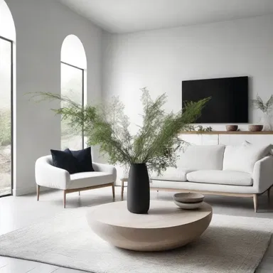 The modern minimalist living room was adorned with elegant aerophyte arrangements, adding a touch of natural beauty to the space.