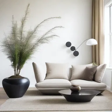 The modern minimalist living room was adorned with elegant aerophyte arrangements, adding a touch of natural beauty to the space.