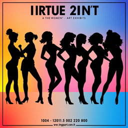 A captivating poster featuring the silhouettes of eight women posed artistically against a vibrant background