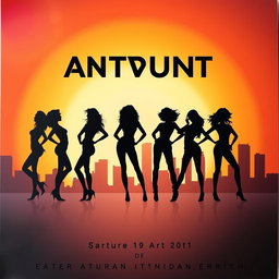 A captivating poster featuring the silhouettes of eight women posed artistically against a vibrant background