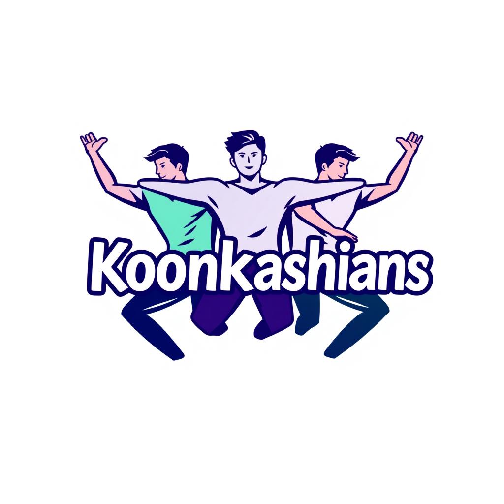 A modern and creative logo featuring three stylized male figures in dynamic poses, representing unity and collaboration