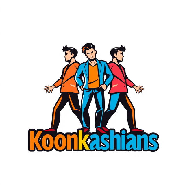 A modern and creative logo featuring three stylized male figures in dynamic poses, representing unity and collaboration