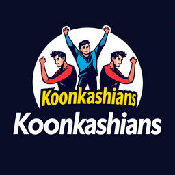 A modern and creative logo featuring three stylized male figures in dynamic poses, representing unity and collaboration