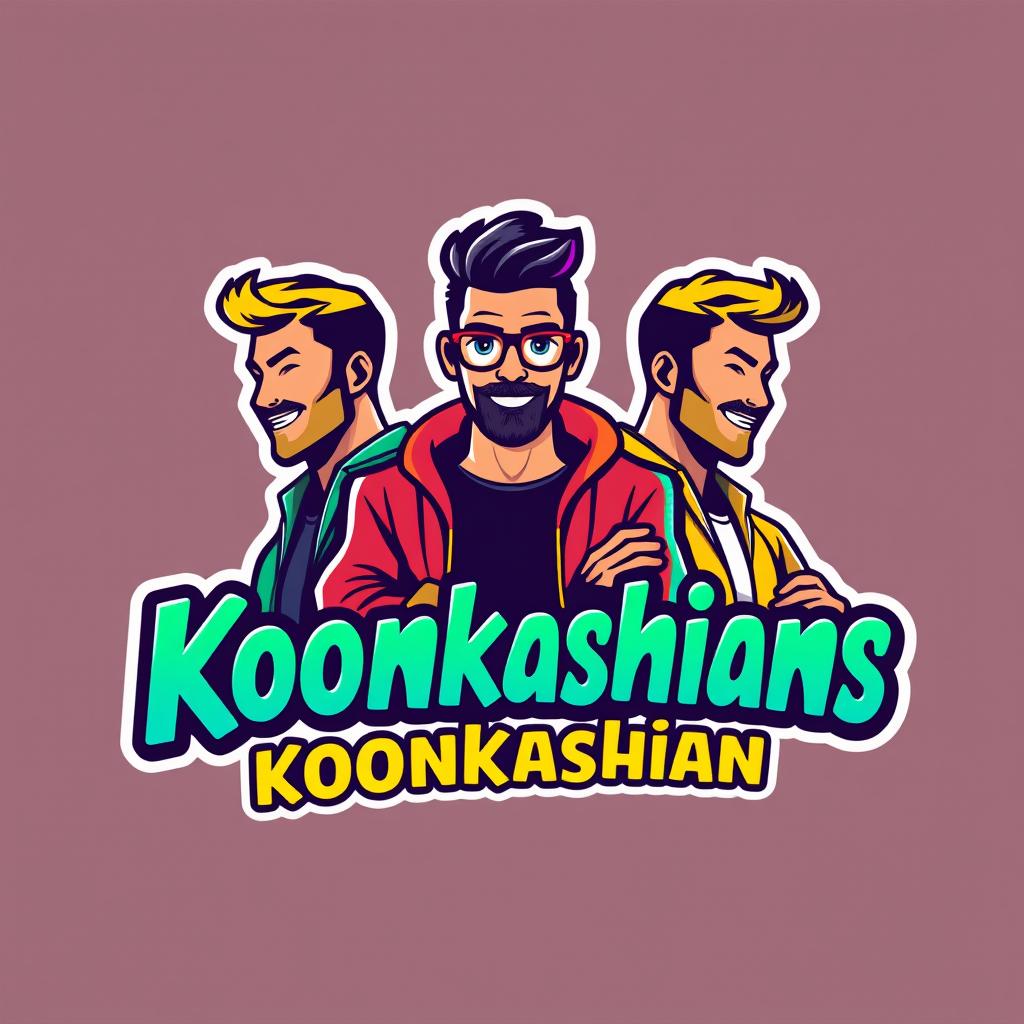 A vibrant and modern logo design featuring three stylized male figures, each exhibiting unique characteristics and poses to represent diversity and camaraderie