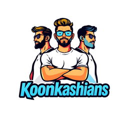 A vibrant and modern logo design featuring three stylized male figures, each exhibiting unique characteristics and poses to represent diversity and camaraderie