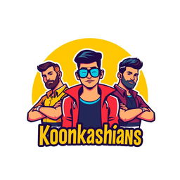 A vibrant and modern logo design featuring three stylized male figures, each exhibiting unique characteristics and poses to represent diversity and camaraderie