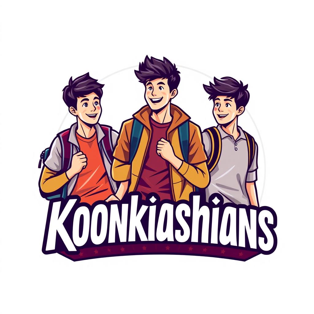 An engaging logo design featuring three male students, each showcasing unique styles such as casual clothing and backpacks, symbolizing youth and learning