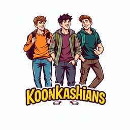 An engaging logo design featuring three male students, each showcasing unique styles such as casual clothing and backpacks, symbolizing youth and learning