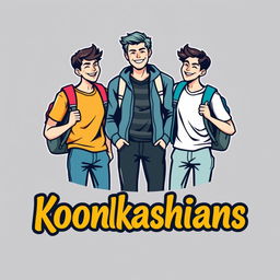 An engaging logo design featuring three male students, each showcasing unique styles such as casual clothing and backpacks, symbolizing youth and learning