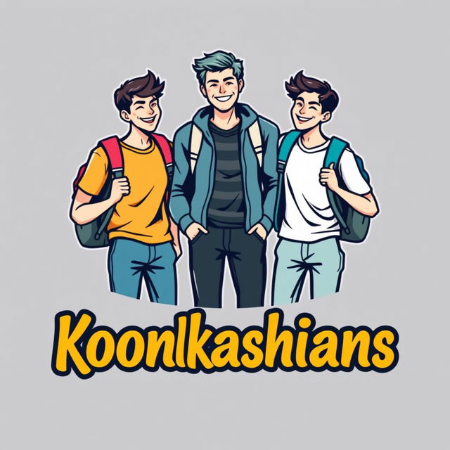 An engaging logo design featuring three male students, each showcasing unique styles such as casual clothing and backpacks, symbolizing youth and learning