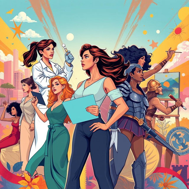 A powerful and eye-catching illustration depicting strong women in various empowering roles, showcasing their independence and resilience