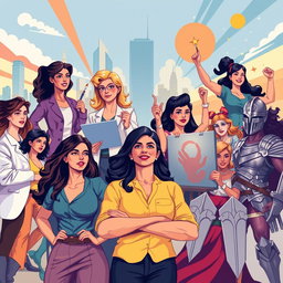A powerful and eye-catching illustration depicting strong women in various empowering roles, showcasing their independence and resilience