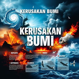 A visually striking poster about natural disasters titled "Kerusakan Bumi"