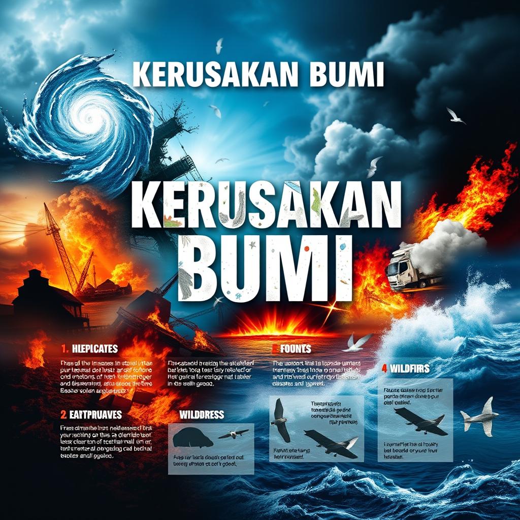 A visually striking poster about natural disasters titled "Kerusakan Bumi"