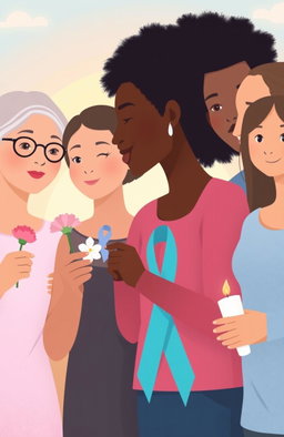 A poignant and inspiring representation of a cancer journey, showcasing the emotional resilience and strength of a cancer survivor
