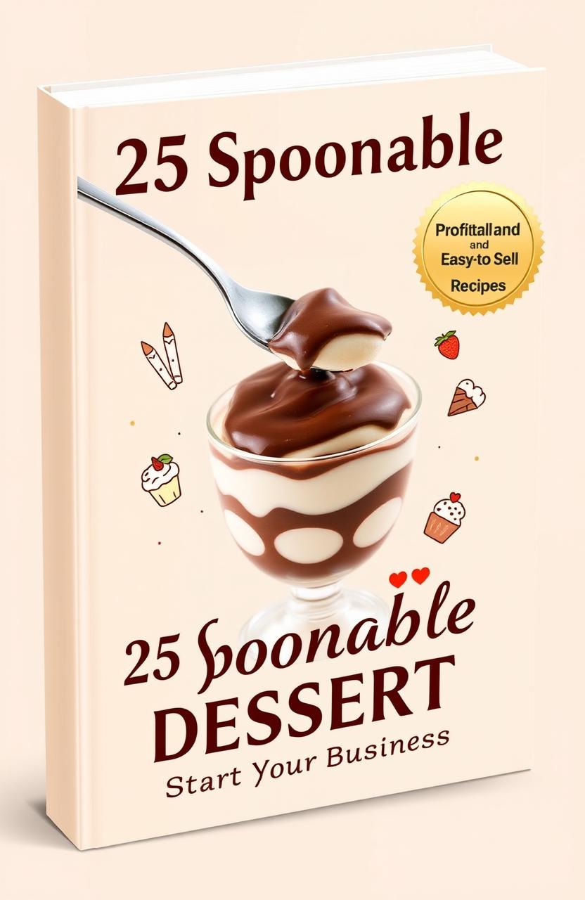 A high-quality ebook cover design for '25 Spoonable Desserts to Start Your Business'