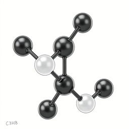 A detailed, 3D sketch of an atom model representing propane (C3H8)