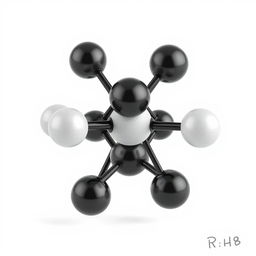A detailed, 3D sketch of an atom model representing propane (C3H8)