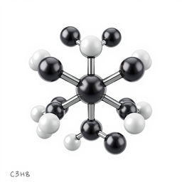 A detailed, 3D sketch of an atom model representing propane (C3H8)