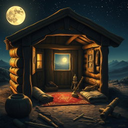 A detailed and artistic representation of the sorrowful cabin of Prophet Joseph (Yusuf) from Islamic tradition