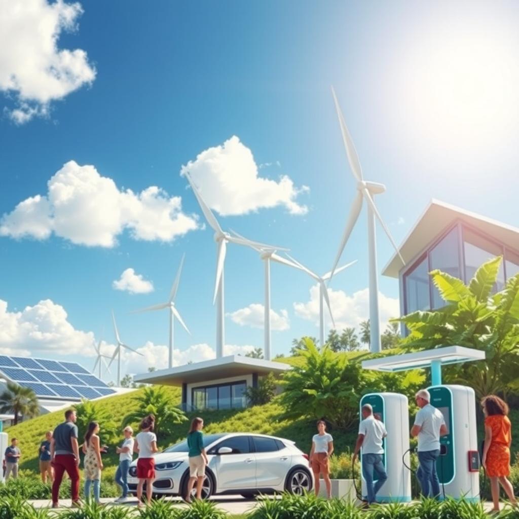 A futuristic scene showcasing sustainable and renewable electrical innovation