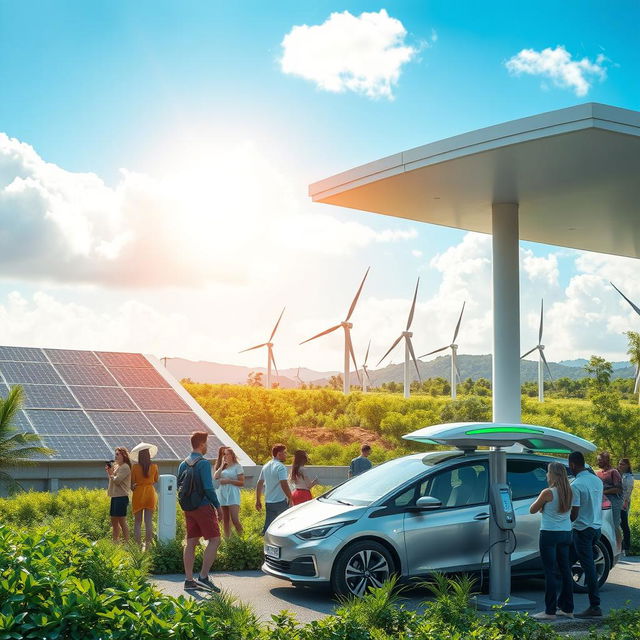 A futuristic scene showcasing sustainable and renewable electrical innovation