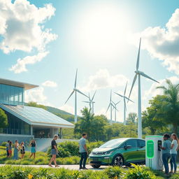 A futuristic scene showcasing sustainable and renewable electrical innovation