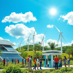A futuristic scene showcasing sustainable and renewable electrical innovation