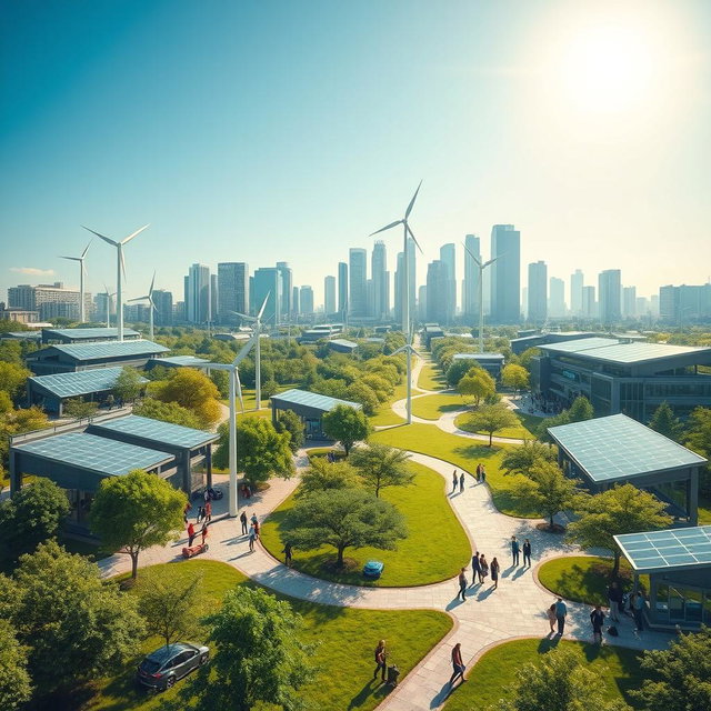 An eco-friendly, innovative electrical grid featuring sustainable and renewable energy sources