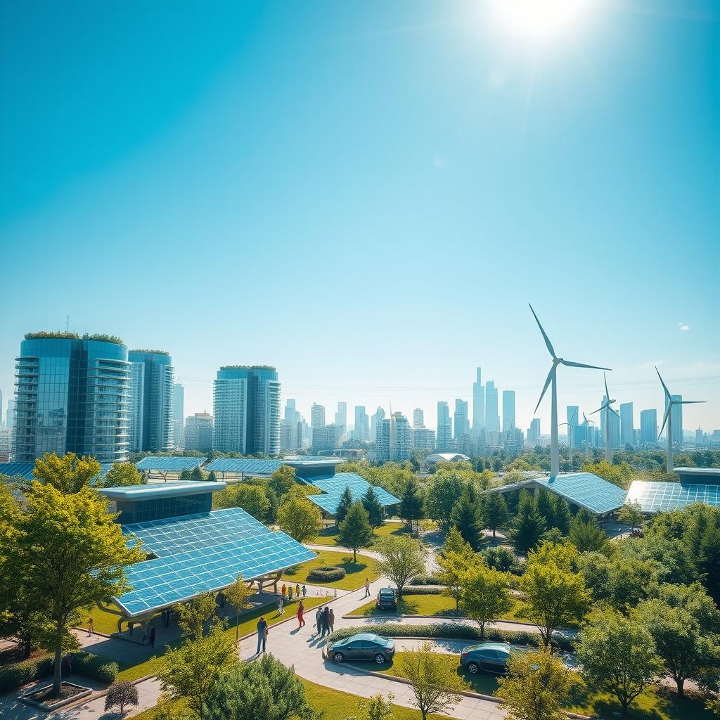 An eco-friendly, innovative electrical grid featuring sustainable and renewable energy sources