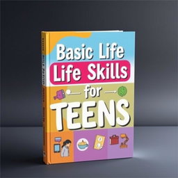 A book cover design featuring the title 'Basic Life Skills for Teens' prominently displayed at the top or center in bold letters
